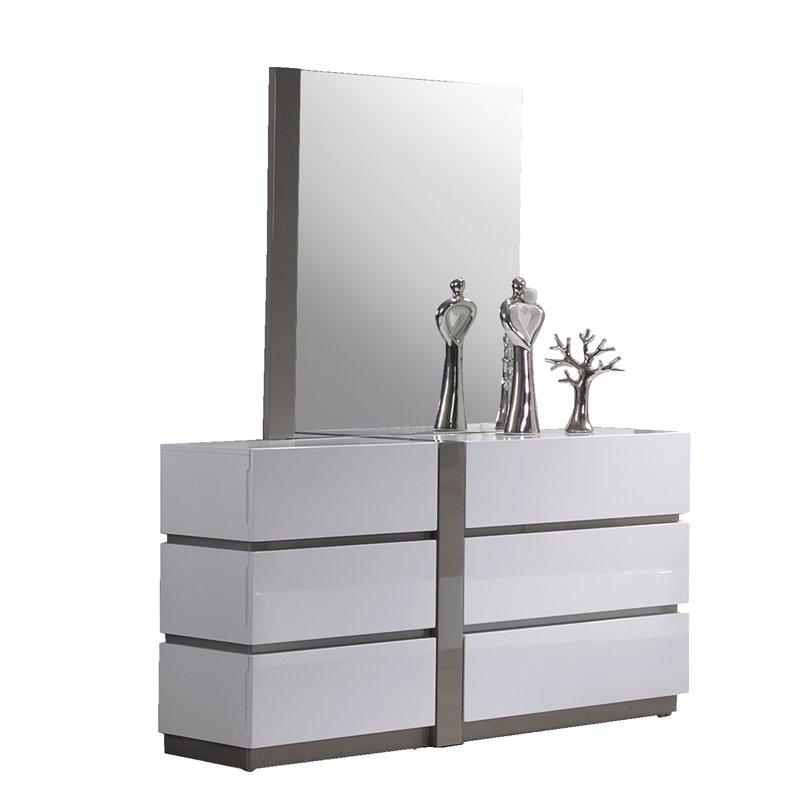 Milan Valencia Contemporary Wood Accent Bedroom Mirror in White/Gray
