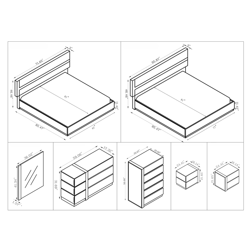 Milan Valencia Contemporary Wood Accent Bedroom Mirror in White/Gray