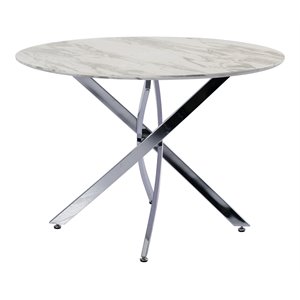 Milan Shrada Steel Dining Table with Wood Top and Jax Style Base in Gray/Chrome