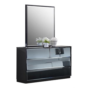 milan rome 6-drawer wood dresser with blue mirror accents in gloss black