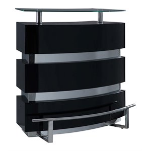 milan athena 3-shelf steel mdf and glass channeled front bar in clear and black