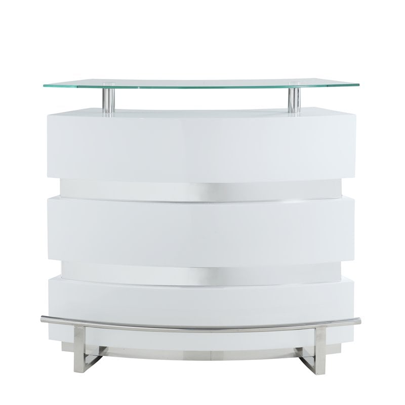 Milan Athena 3-shelf Steel MDF and Glass Channeled Front Bar in Clear and White