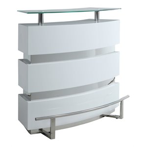 milan athena 3-shelf steel mdf and glass channeled front bar in clear and white