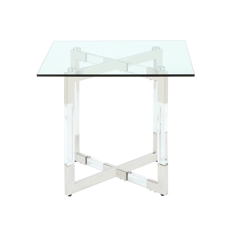 Milan Amanda Contemporary Steel and Glass Floating Base Lamp Table in Clear