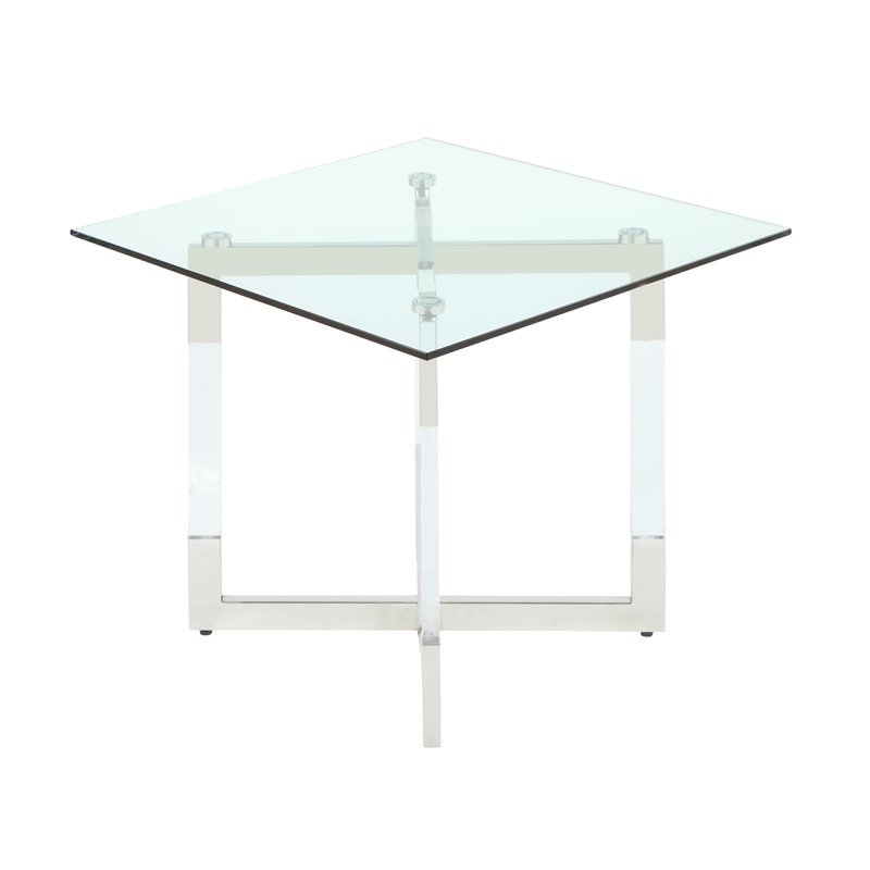 Milan Amanda Contemporary Steel and Glass Floating Base Lamp Table in Clear