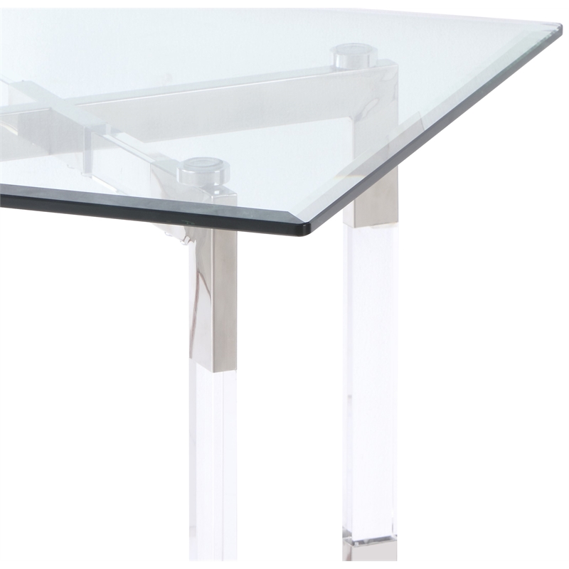 Milan Amanda Contemporary Steel and Glass Floating Base Lamp Table in Clear