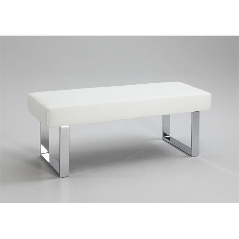 Milan Leah White Faux Leather Backless Long Bench with Stainless Steel Legs