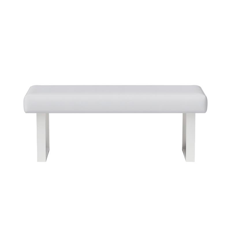 Milan Leah White Faux Leather Backless Long Bench with Stainless Steel Legs