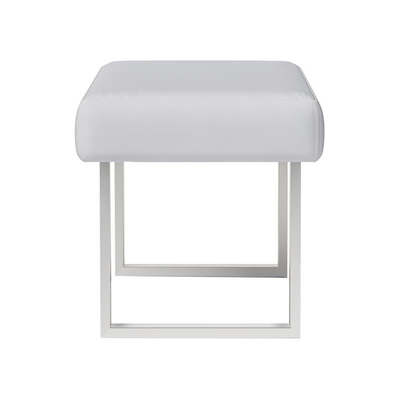 Milan Leah White Faux Leather Backless Long Bench with Stainless Steel Legs
