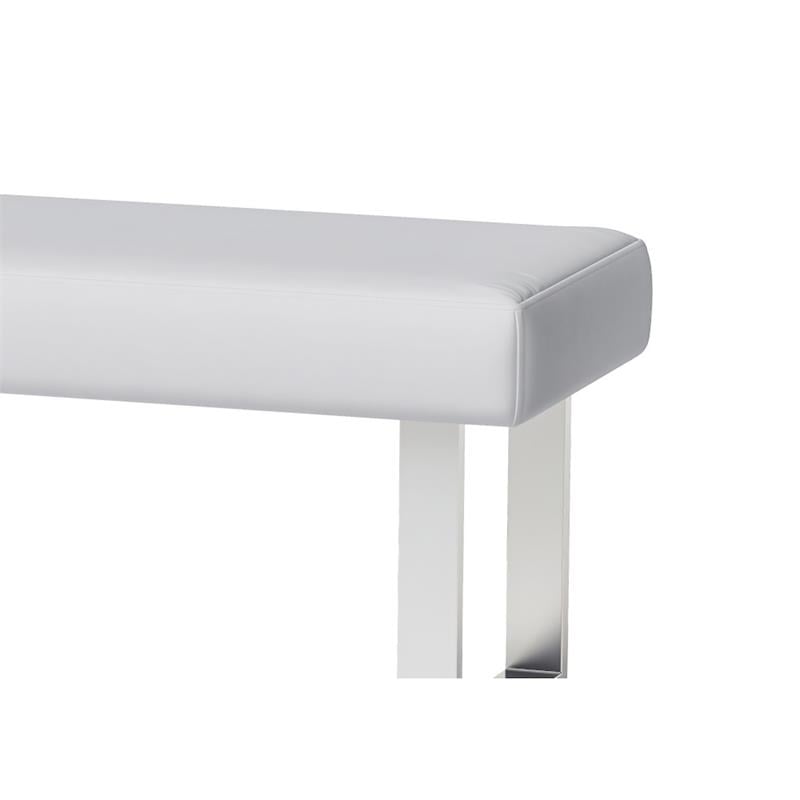 Milan Leah White Faux Leather Backless Long Bench with Stainless Steel Legs