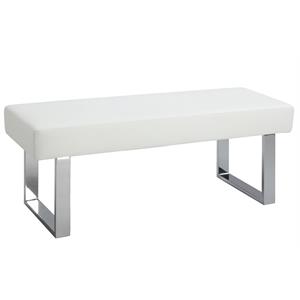 milan leah white faux leather backless long bench with stainless steel legs