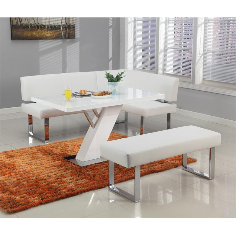 Milan Leah White Faux Leather Dining Nook with Stainless Steel Legs