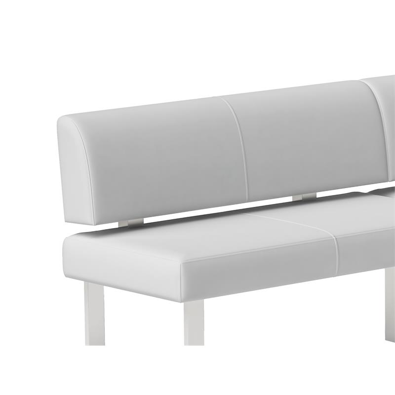 Milan Leah White Faux Leather Dining Nook with Stainless Steel Legs