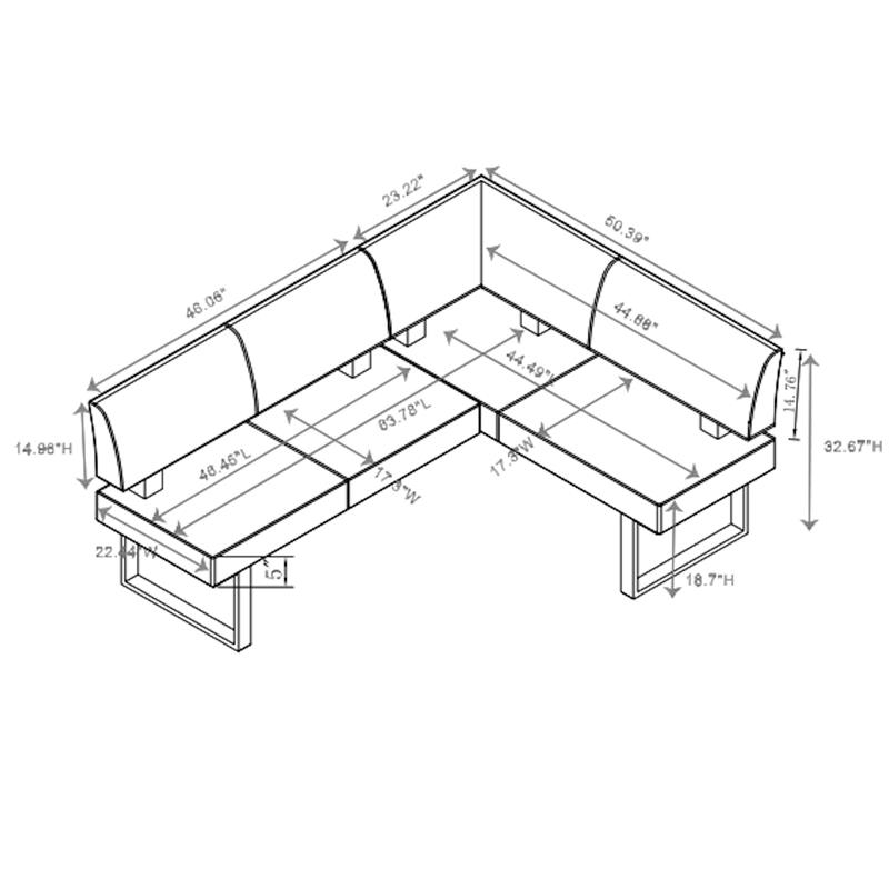 Milan Leah White Faux Leather Dining Nook with Stainless Steel Legs