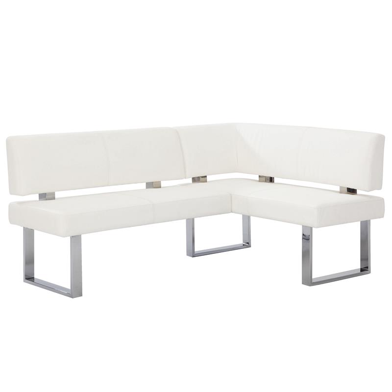 Milan Leah White Faux Leather Dining Nook with Stainless Steel Legs