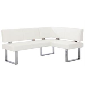 milan leah white faux leather dining nook with stainless steel legs