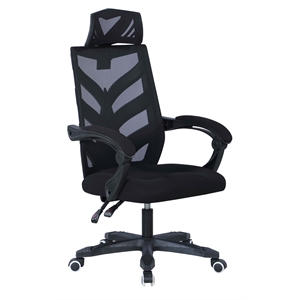 milan matte black reclining mesh computer chair with headrest & padded arms