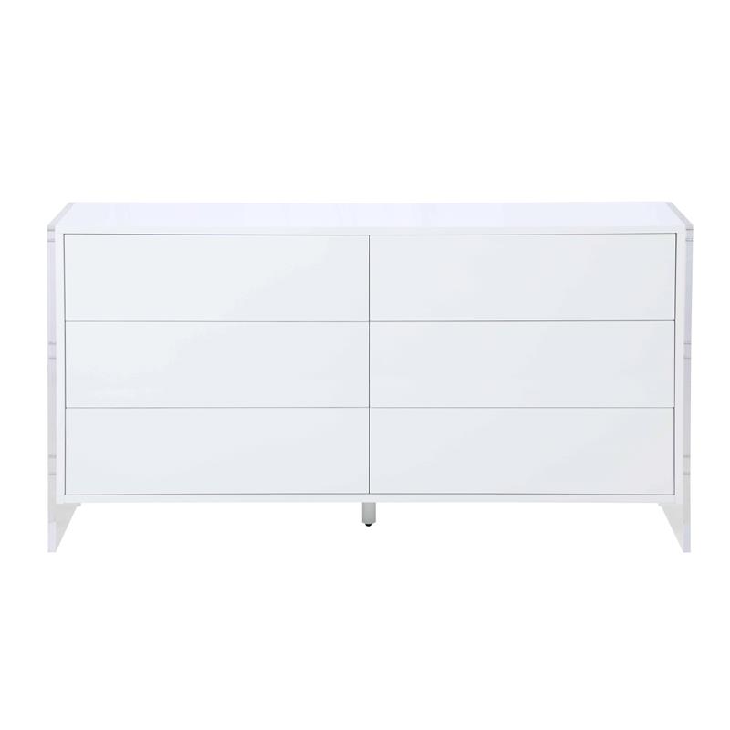 Milan Barry Collection Gloss White/Clear Wood & Acrylic Buffet with 6 Drawers