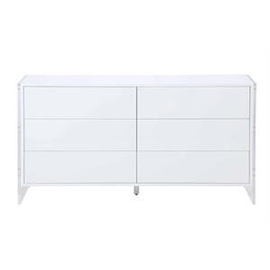 milan barry collection gloss white/clear wood & acrylic buffet with 6 drawers