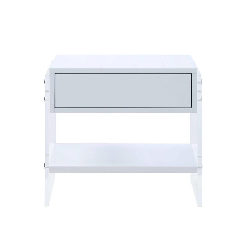 Milan Barry Collection Gloss White Wood & Acrylic Lamp Table with Drawer