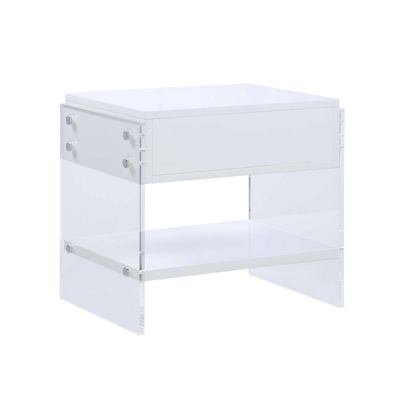 Milan Barry Collection Gloss White Wood & Acrylic Lamp Table with Drawer