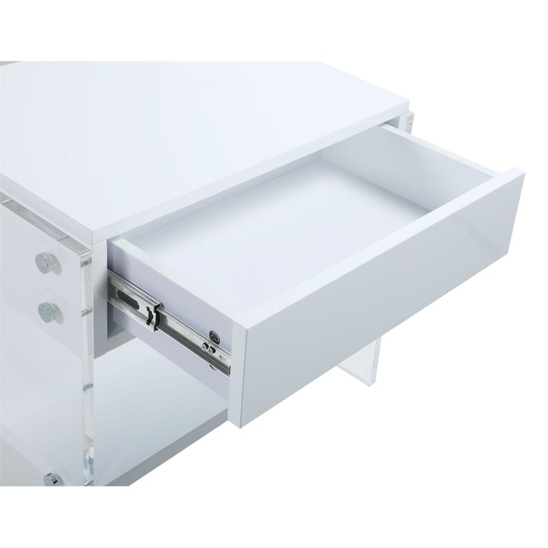 Milan Barry Collection Gloss White Wood & Acrylic Lamp Table with Drawer