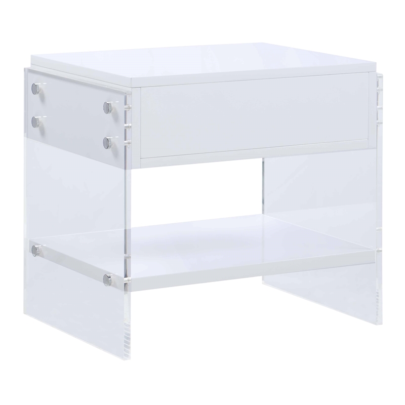 Milan Barry Collection Gloss White Wood & Acrylic Lamp Table with Drawer