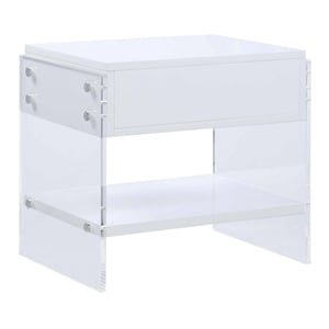 Milan Barry Collection Gloss White Wood & Acrylic Lamp Table with Drawer
