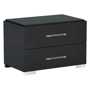 milan floria modern gloss black 2-drawer night stand with metal accents