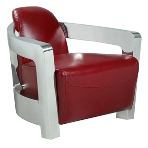 milan polished stainless steel accent chair with red leather upholstery