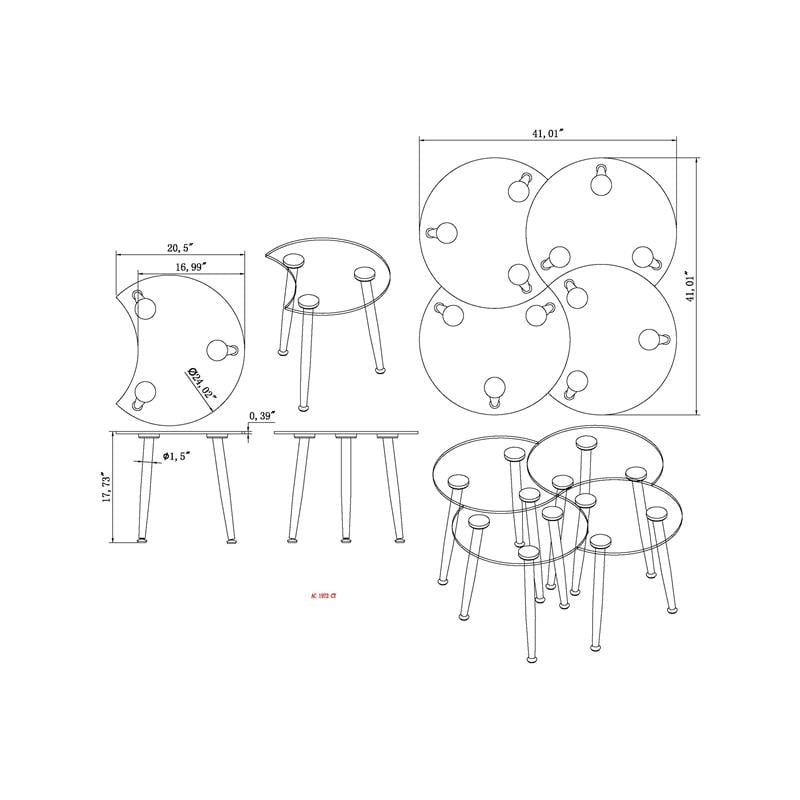 Milan Contemporary Brushed Nickel Multi-Color Four Table Cocktail Set