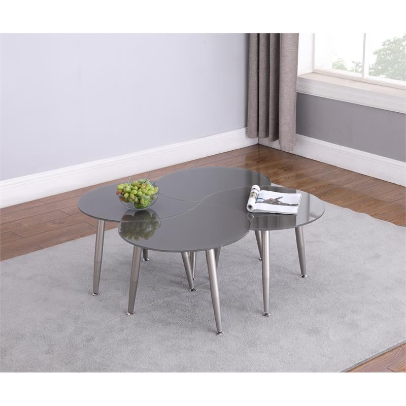 Milan Contemporary Brushed Nickel Multi-Color Four Table Cocktail Set