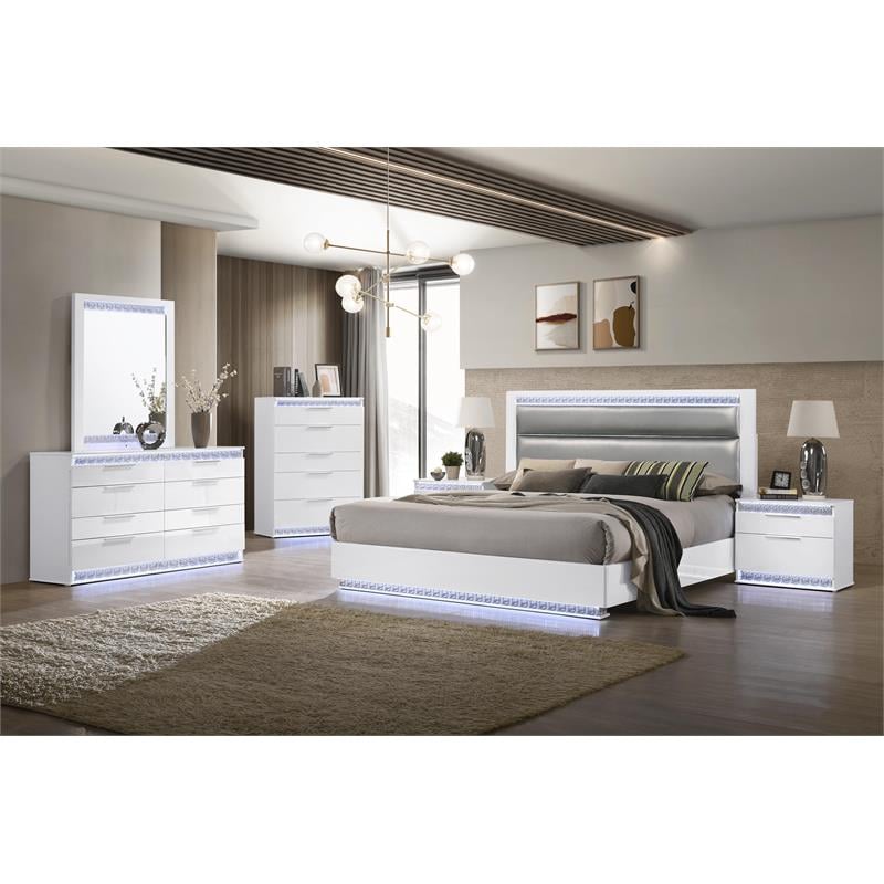 Milan Macalania Modern Gloss White 2-Drawer Night Stand with LED Lighting