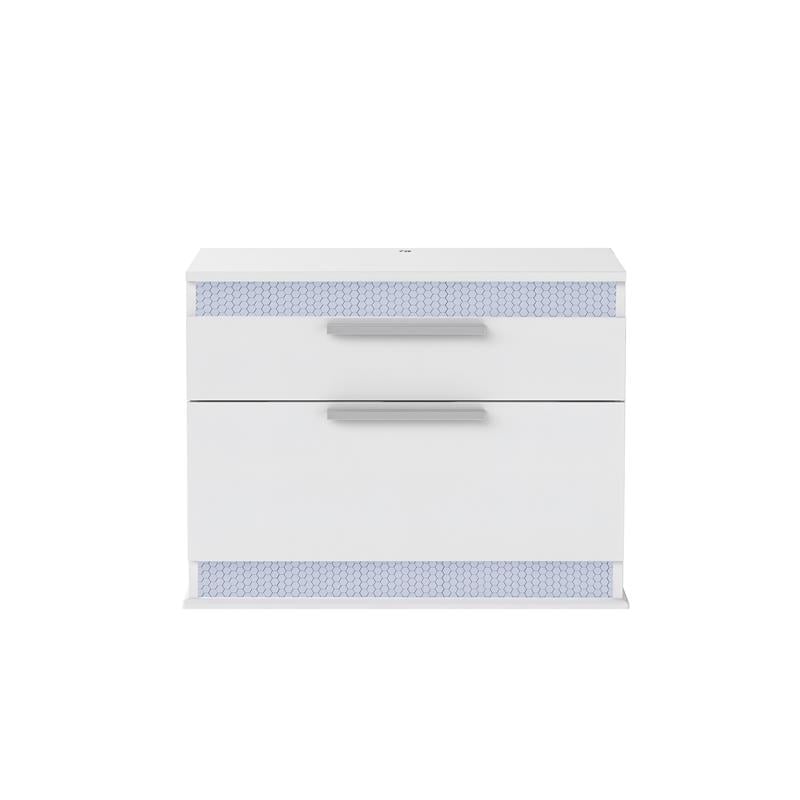 Milan Macalania Modern Gloss White 2-Drawer Night Stand with LED Lighting
