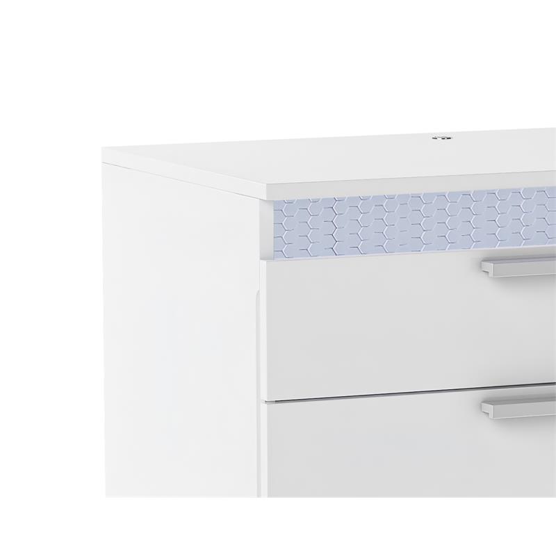 Milan Macalania Modern Gloss White 2-Drawer Night Stand with LED Lighting
