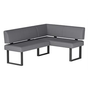 Milan Lillian Gray Faux Leather Upholstered Nook with Matte Black Legs