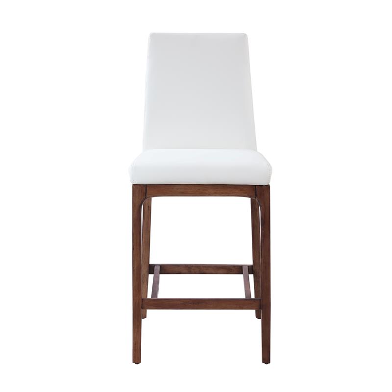 Milan Rosa Walnut Veneer/White Faux Leather Counter Stool w/ Solid Wood Base