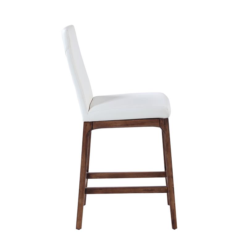 Milan Rosa Walnut Veneer/White Faux Leather Counter Stool w/ Solid Wood Base