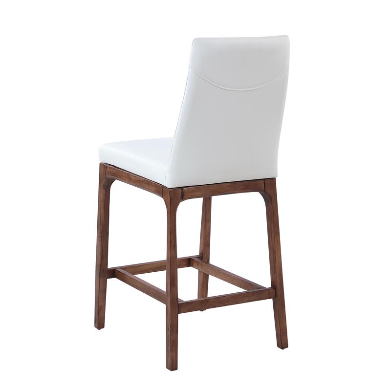 Milan Rosa Walnut Veneer/White Faux Leather Counter Stool w/ Solid Wood Base