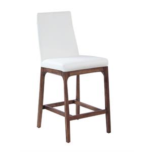 Milan Rosa Walnut Veneer/White Faux Leather Counter Stool w/ Solid Wood Base