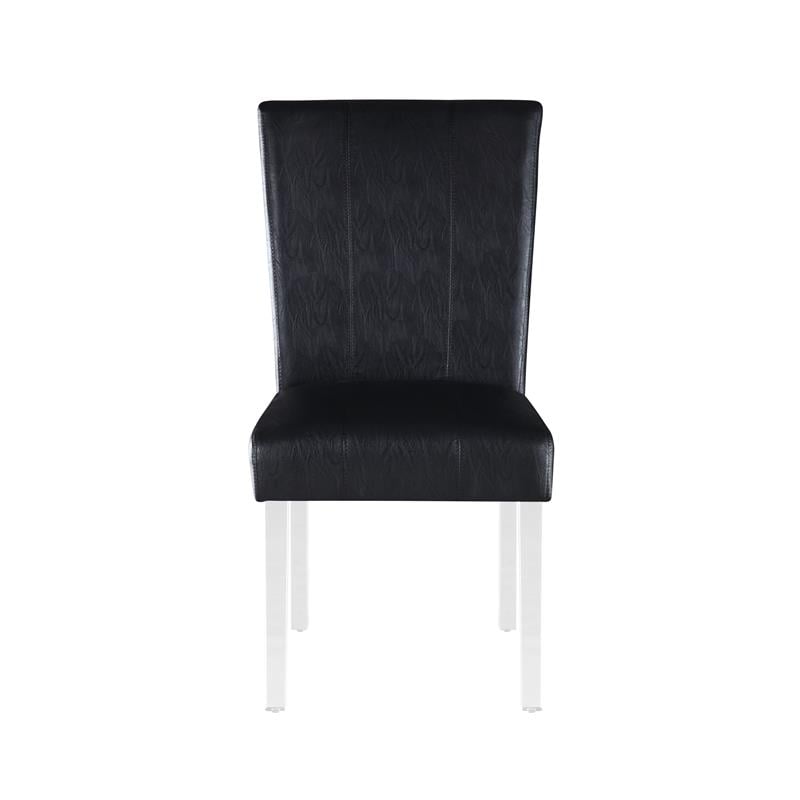 Milan Maria Black Faux Leather Parson Side Chair w/ Acrylic Legs (Set of 2)
