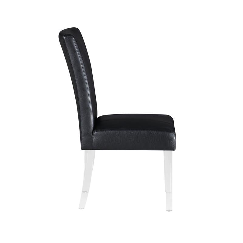 Milan Maria Black Faux Leather Parson Side Chair w/ Acrylic Legs (Set of 2)