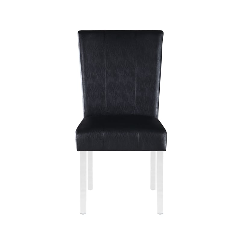 Milan Maria Black Faux Leather Parson Side Chair w/ Acrylic Legs (Set of 2)