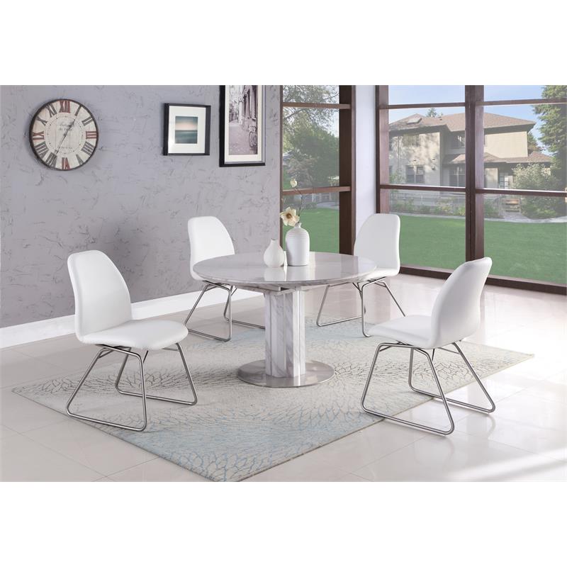 Milan Amy White Air Faux Leather Curved-Back Side Chair w/ Sled Base (Set of 2)