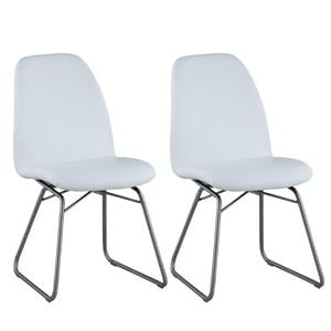 Milan Amy White Air Faux Leather Curved-Back Side Chair w/ Sled Base (Set of 2)