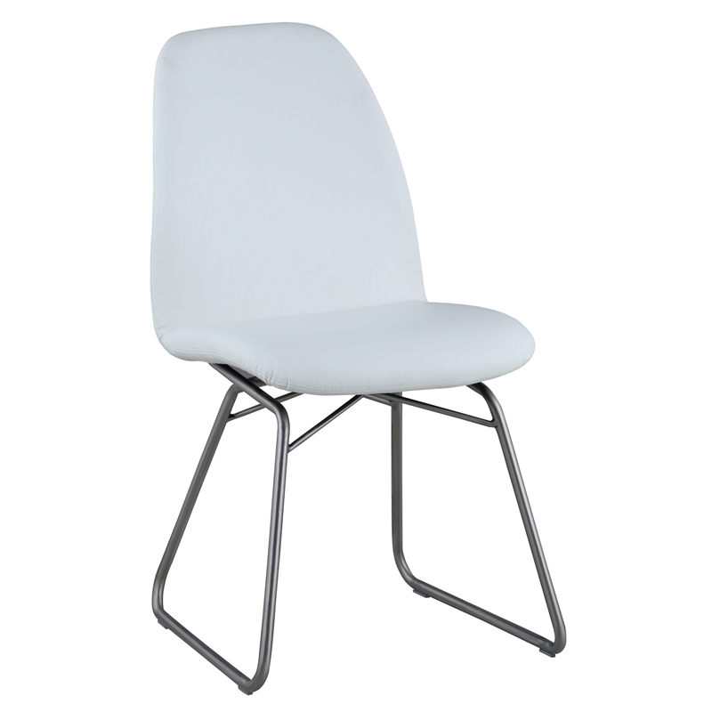 Milan Amy White Air Faux Leather Curved-Back Side Chair w/ Sled Base (Set of 2)