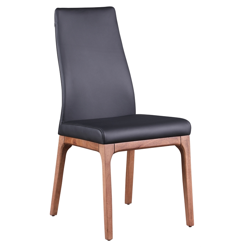 Milan Rosa Walnut Veneer/Black PU Contour Back Chair w/ Wood Base (Set of 2)