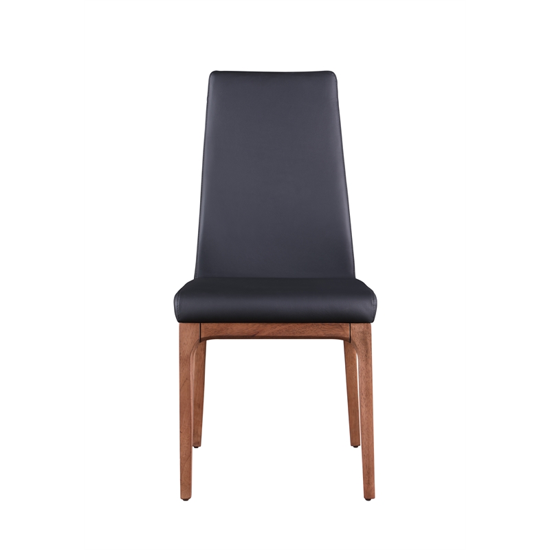 Milan Rosa Walnut Veneer/Black PU Contour Back Chair w/ Wood Base (Set of 2)