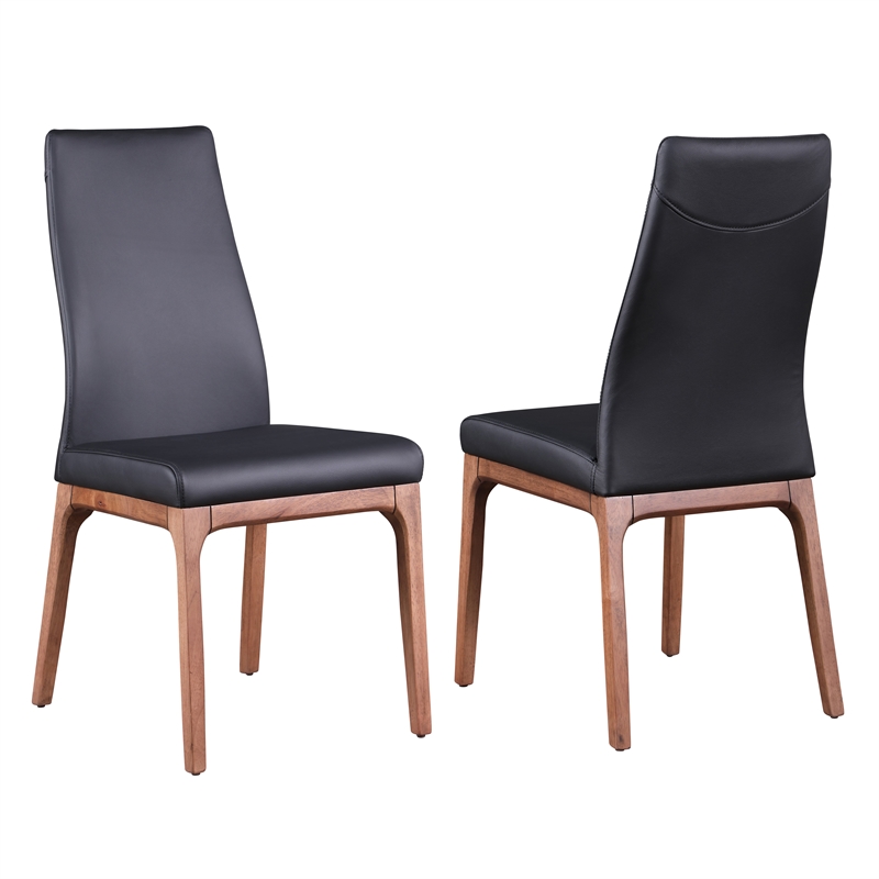 Milan Rosa Walnut Veneer/Black PU Contour Back Chair w/ Wood Base (Set of 2)