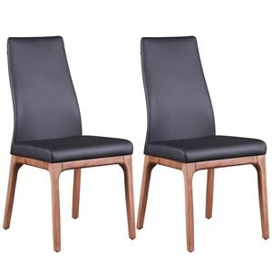 Milan Rosa Walnut Veneer/Black PU Contour Back Chair w/ Wood Base (Set of 2)